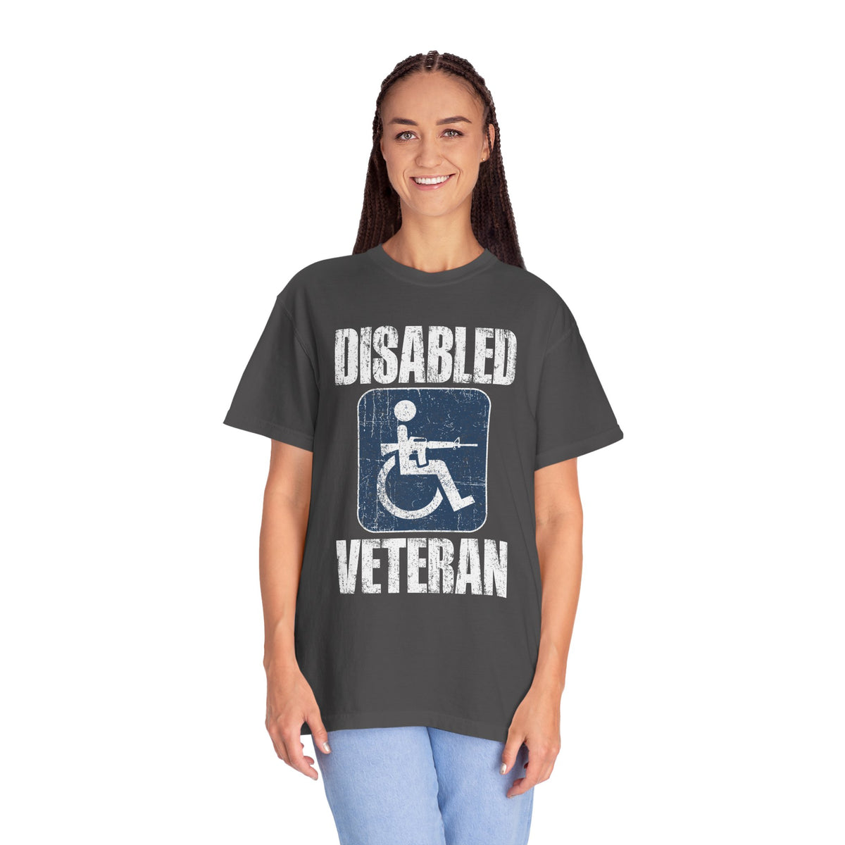 Disabled Veteran Shirt, Distressed Wheelchair and Rifle Graphic, Military Service Pride, Veterans Day Gift and Everyday Casual Wear
