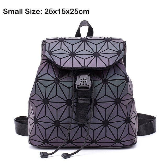 Women Backpack Luminous Geometric Plaid Sequin Female Backpacks For Teenage Girls Bagpack Drawstring Bag Holographic Backpack