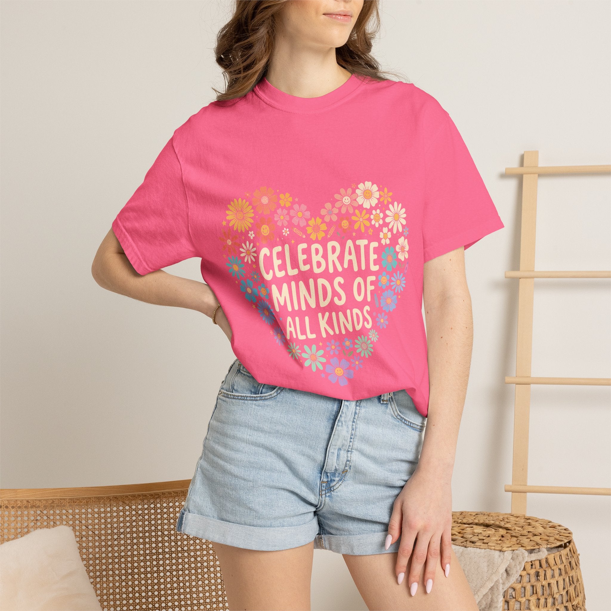 Comfort Colors Celebrate Minds of All Kinds Shirt, Autism Acceptance Flower Heart Tee, Neurodiversity Awareness Shirt, Teacher Gift