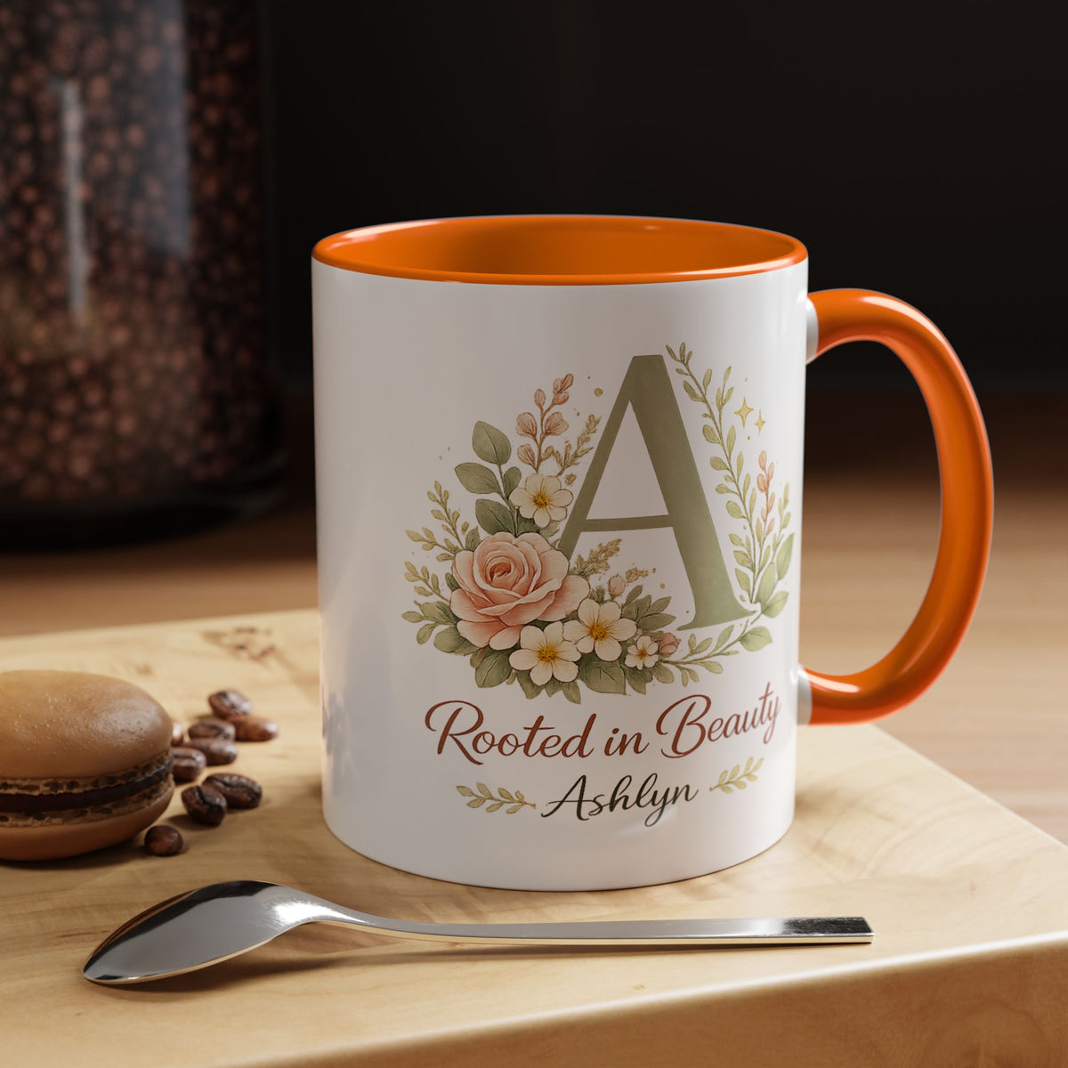 Personalized Floral Initial Mug, Custom Name Coffee Mug with Monogram Letter, Rooted in Beauty Gift for Women, Botanical Birthday Cup