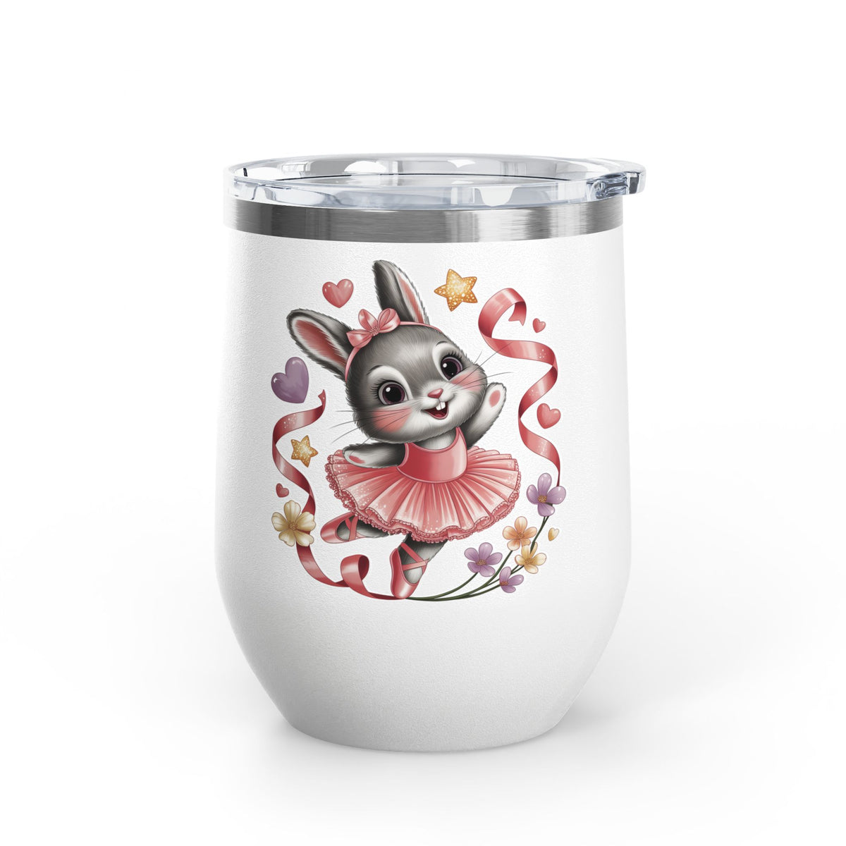Ballet Bunny Wine Tumbler, Cute Pink Rabbit Cup, Gift for Ballerinas, Dance Students, Bunny Lovers and Ballet Besties