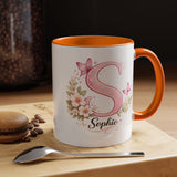 Personalized Butterfly Initial Mug, Custom Name Coffee Mug for Girls and Women, Pink Floral Monogram Cup, Birthday Gift, Custom Letter Mug