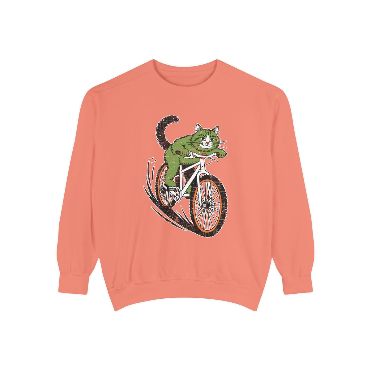 Mountain Bike Cat Sweatshirt, Funny Cycling Kitty Crewneck, Cat Lover Gift, Outdoor Adventure Graphic Cozy Biker Pullover Shirt Top