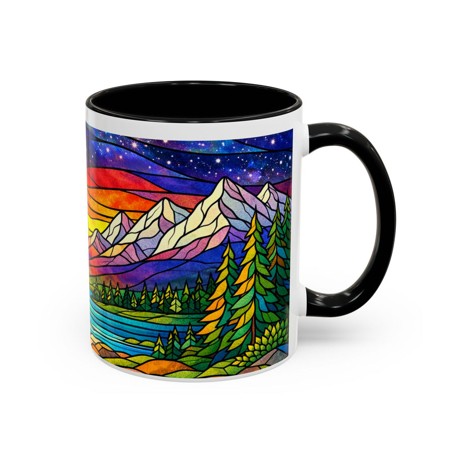 Colorful Sunset Landscape Mug, Stained Glass Nature Coffee Mug, Mountain Lake Art Mug, Outdoor Lover Gift, Scenic Ceramic Cup