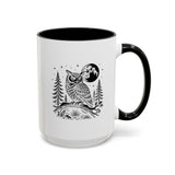 Owl Moon Mug, Black and White Woodland Coffee Cup, Celestial Bird Lover Gift, Rustic Forest Kitchen Decor, Nature Birthday Present