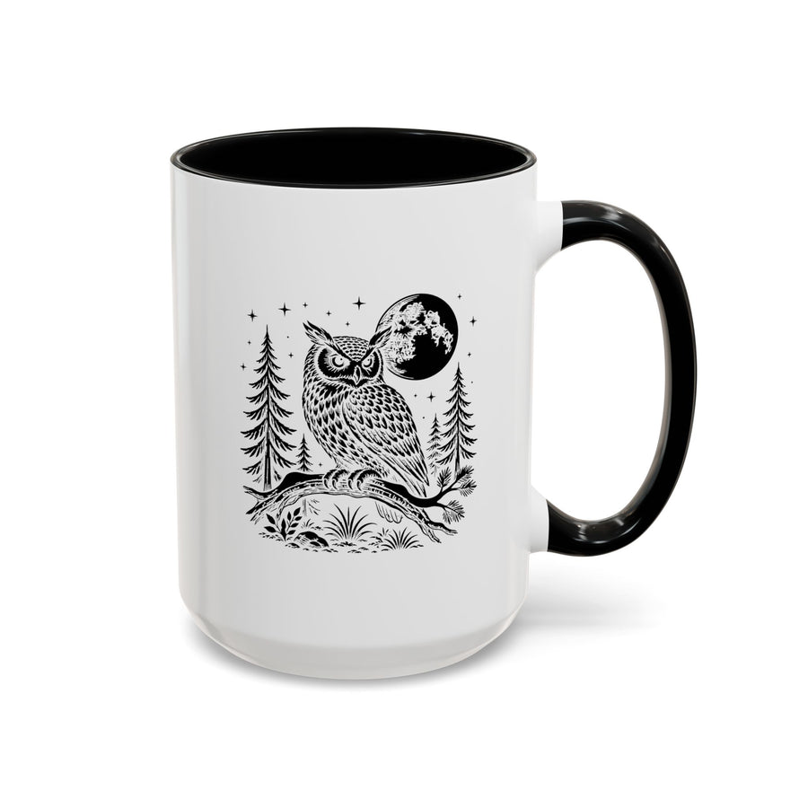 Owl Moon Mug, Black and White Woodland Coffee Cup, Celestial Bird Lover Gift, Rustic Forest Kitchen Decor, Nature Birthday Present