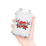 True Love Can Cooler, Vintage Heart and Roses Drink Sleeve, Romantic Valentine's Day Gift, Retro Tattoo Style Gift for Couples