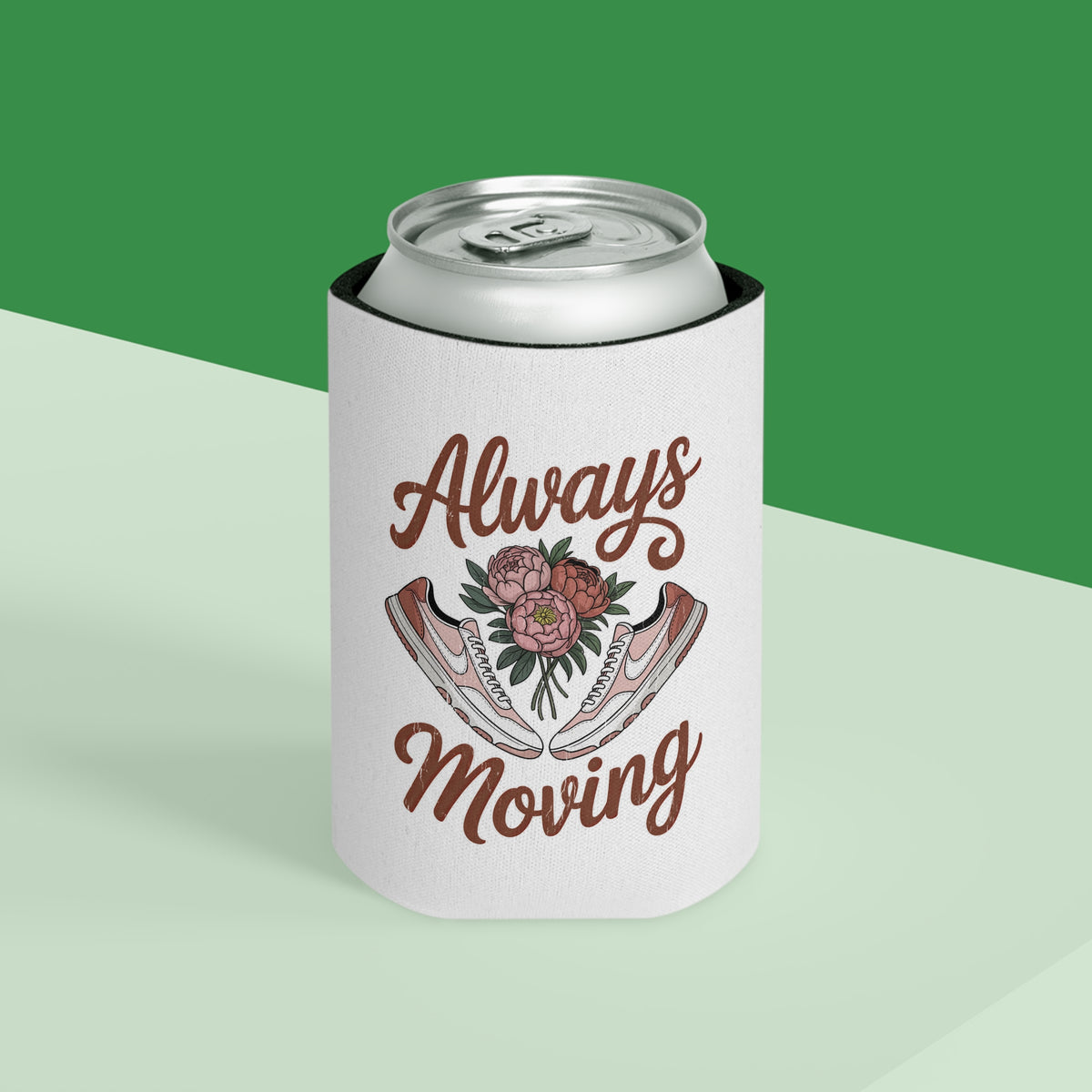 Always Moving Can Cooler, Sneaker Lover Drink Sleeve, Floral Shoe Design, Fitness Gift for Her, Gift for Runners and Active Women