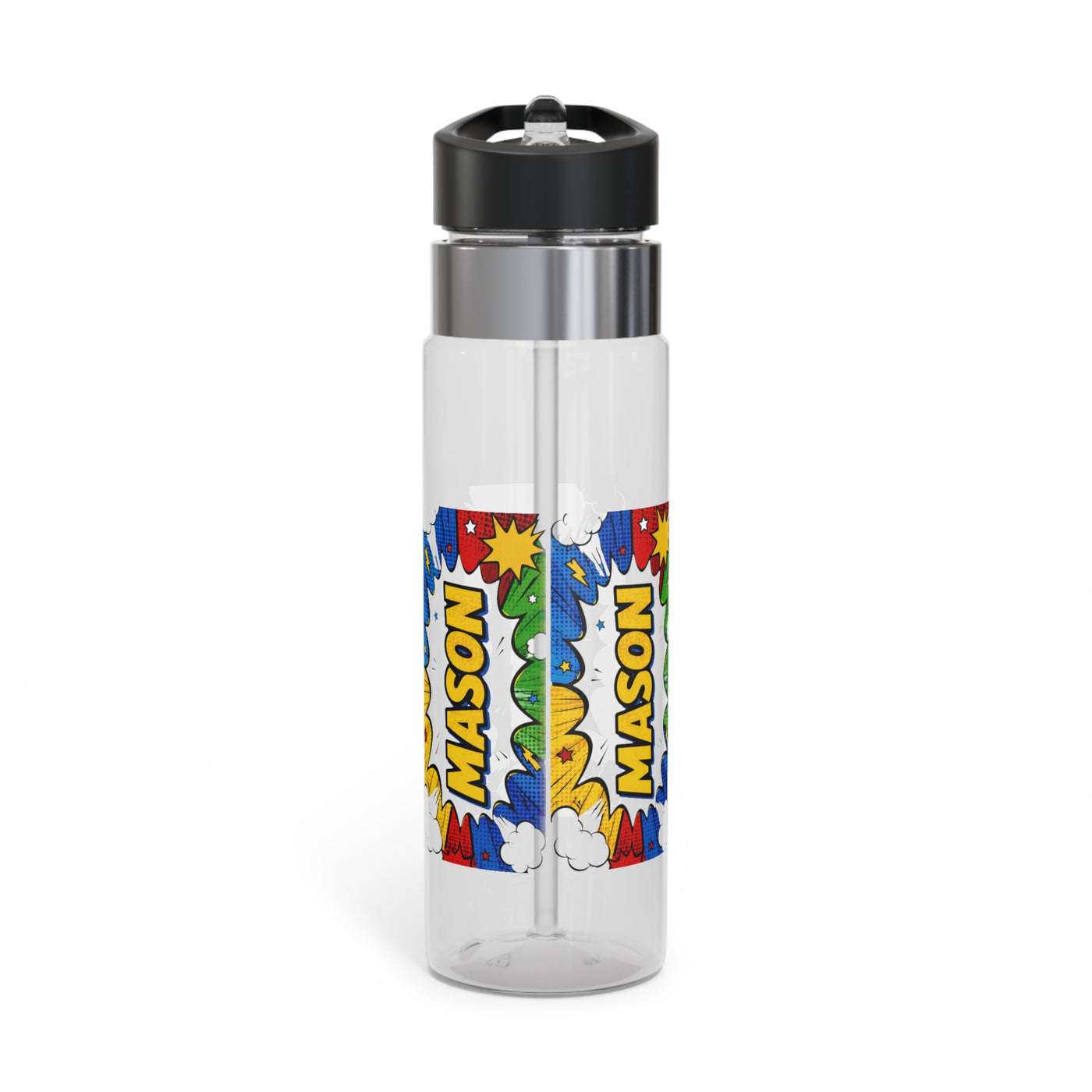 Personalized Transparent Water Bottle, Comic Book Drink Bottle, Pop Art School Water Bottle, Bold Kids Drinkware, Back to School Gift
