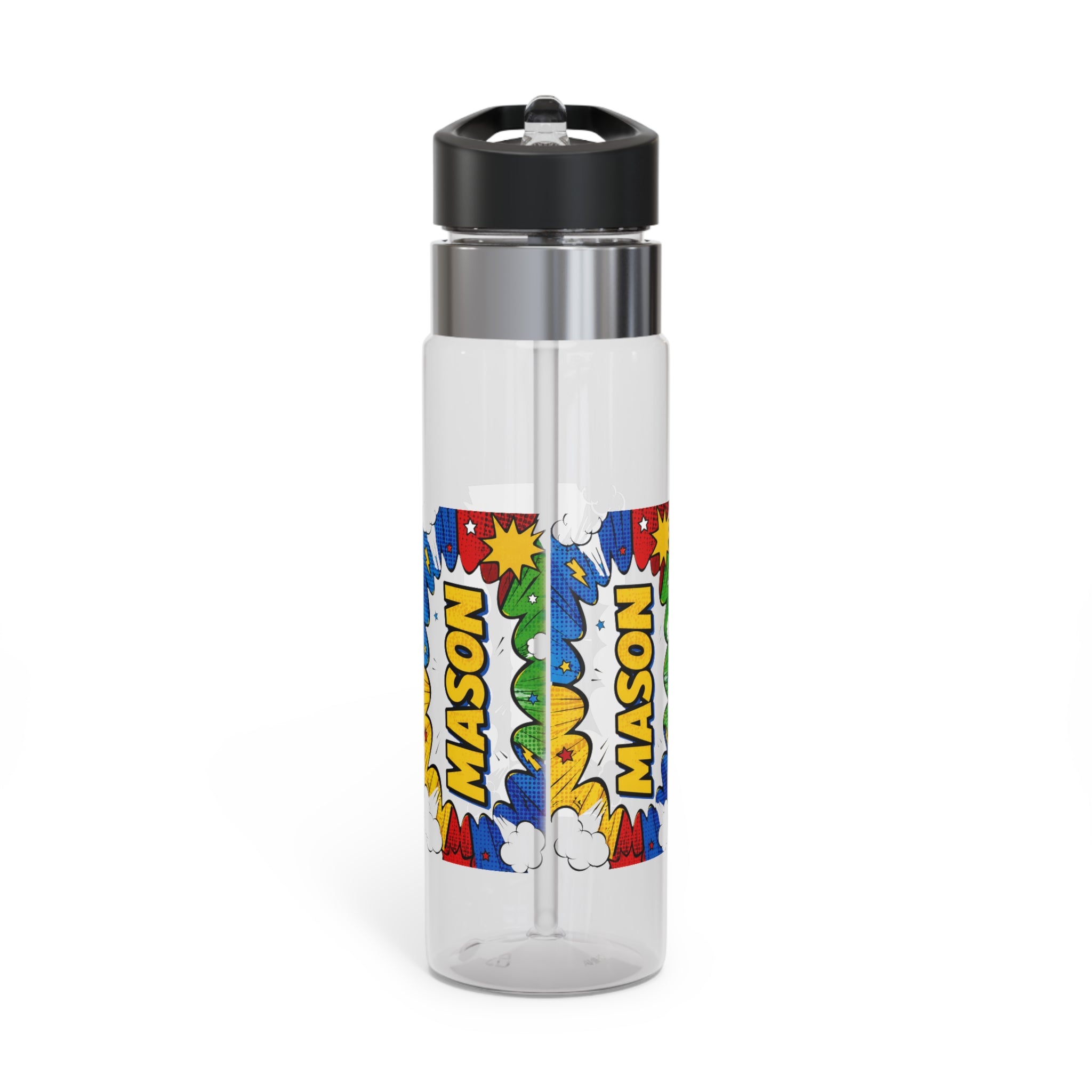 Personalized Transparent Water Bottle, Comic Book Drink Bottle, Pop Art School Water Bottle, Bold Kids Drinkware, Back to School Gift