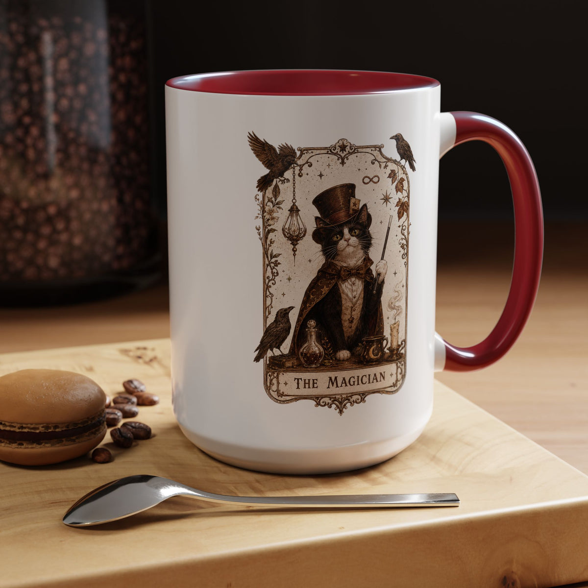 Black Cat Magician Tarot Coffee Mug, Mystic Cat Tarot Card Mug, The Magician Cat Cup, Witchy Gothic Gift for Cat Lovers