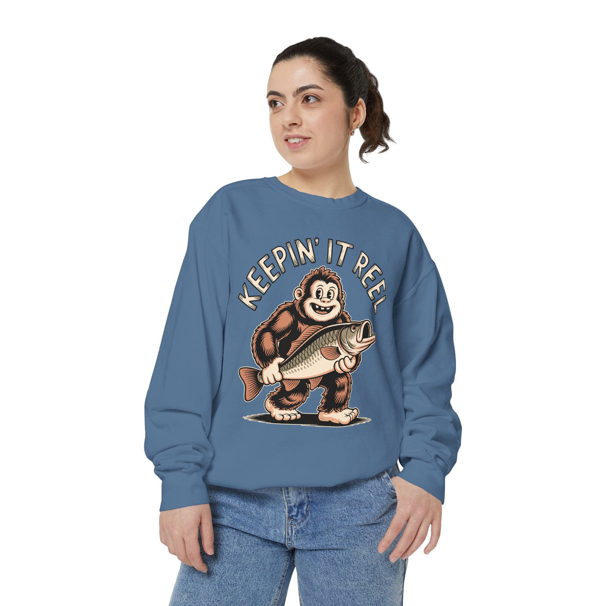 Keepin It Reel Comfort Colors Sweatshirt, Funny Fishing Sweatshirt, Bigfoot Fishing Shirt, Fisherman Gift for Men and Women