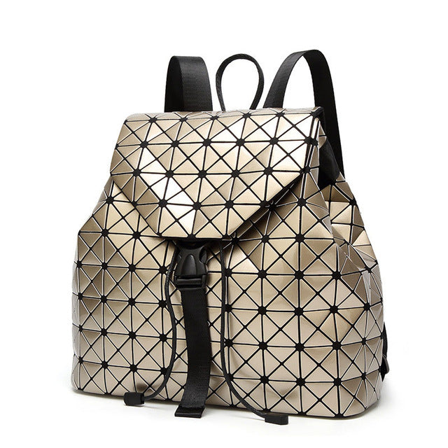 Women Backpack Luminous Geometric Plaid Sequin Female Backpacks For Teenage Girls Bagpack Drawstring Bag Holographic Backpack