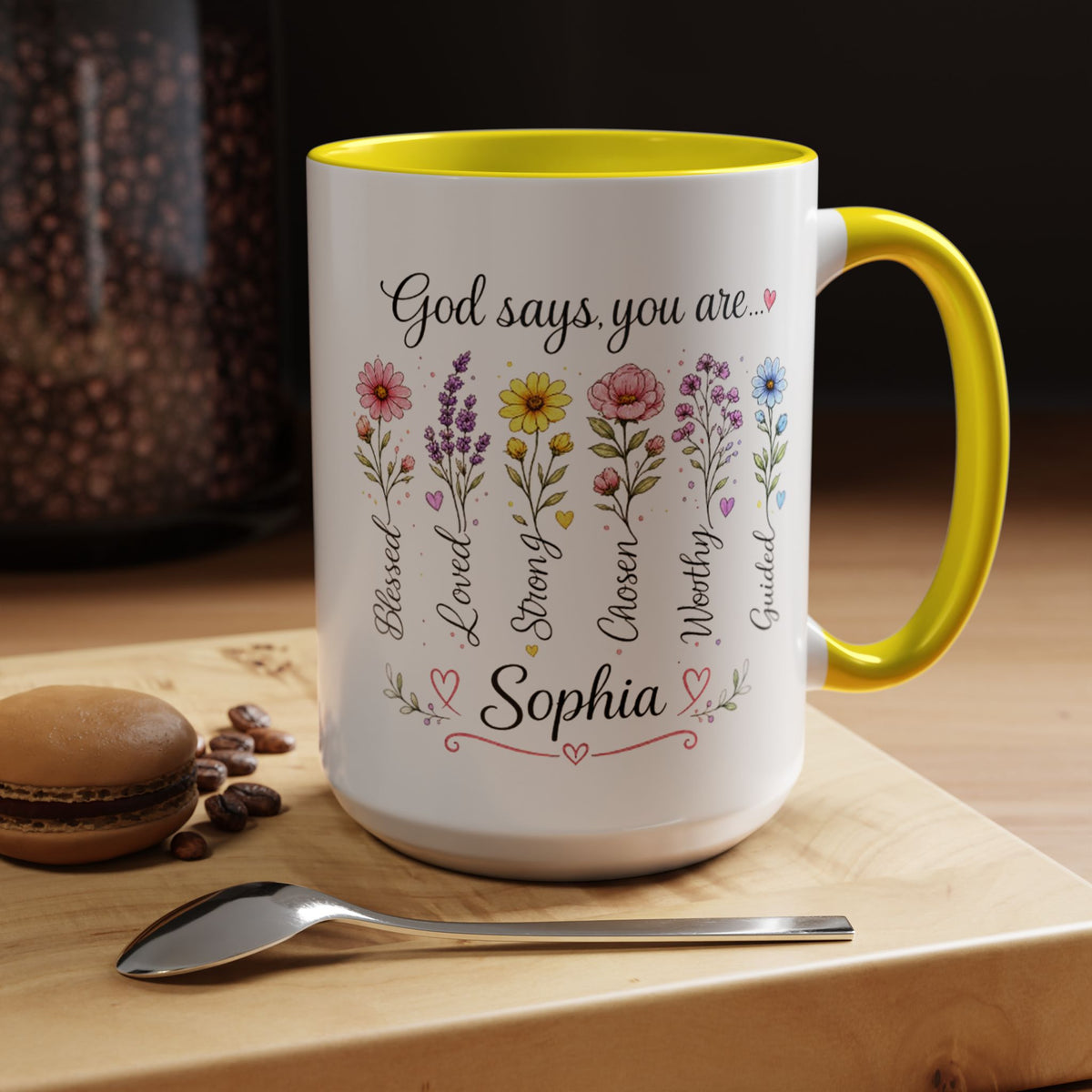 Personalized Christian Girl Mug, God Says You Are Blessed Loved Strong Chosen Worthy Guided Coffee Mug, Faith Gift for Daughter