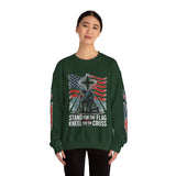 Stand for the Flag Kneel for the Cross Sweatshirt, Patriotic Christian Crewneck, American Flag Pullover, Faith Gift, Fourth of July Top