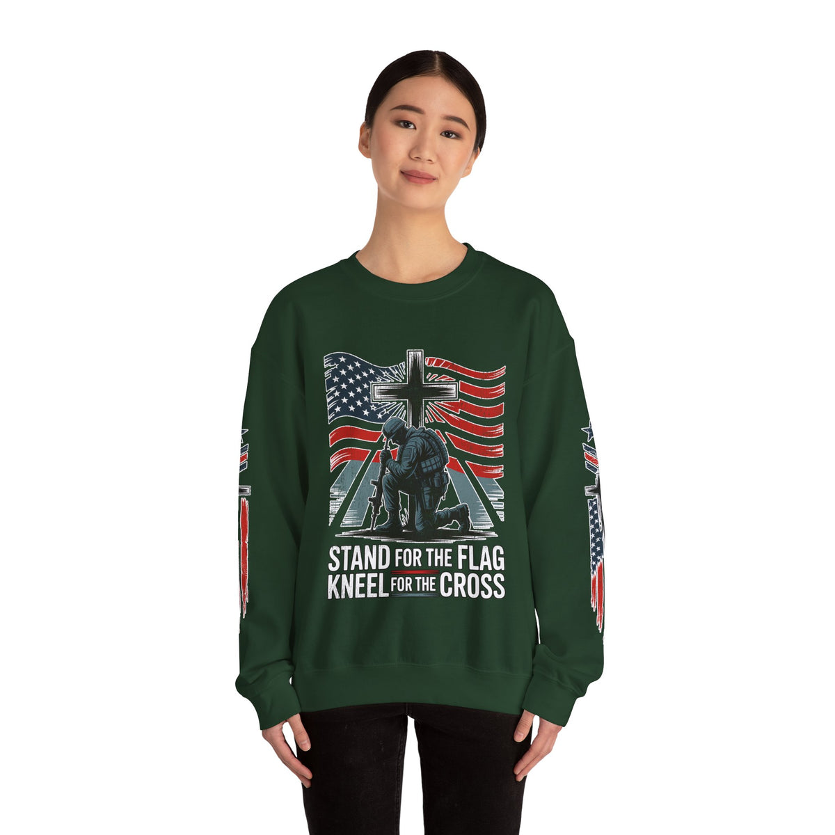Stand for the Flag Kneel for the Cross Sweatshirt, Patriotic Christian Crewneck, American Flag Pullover, Faith Gift, Fourth of July Top