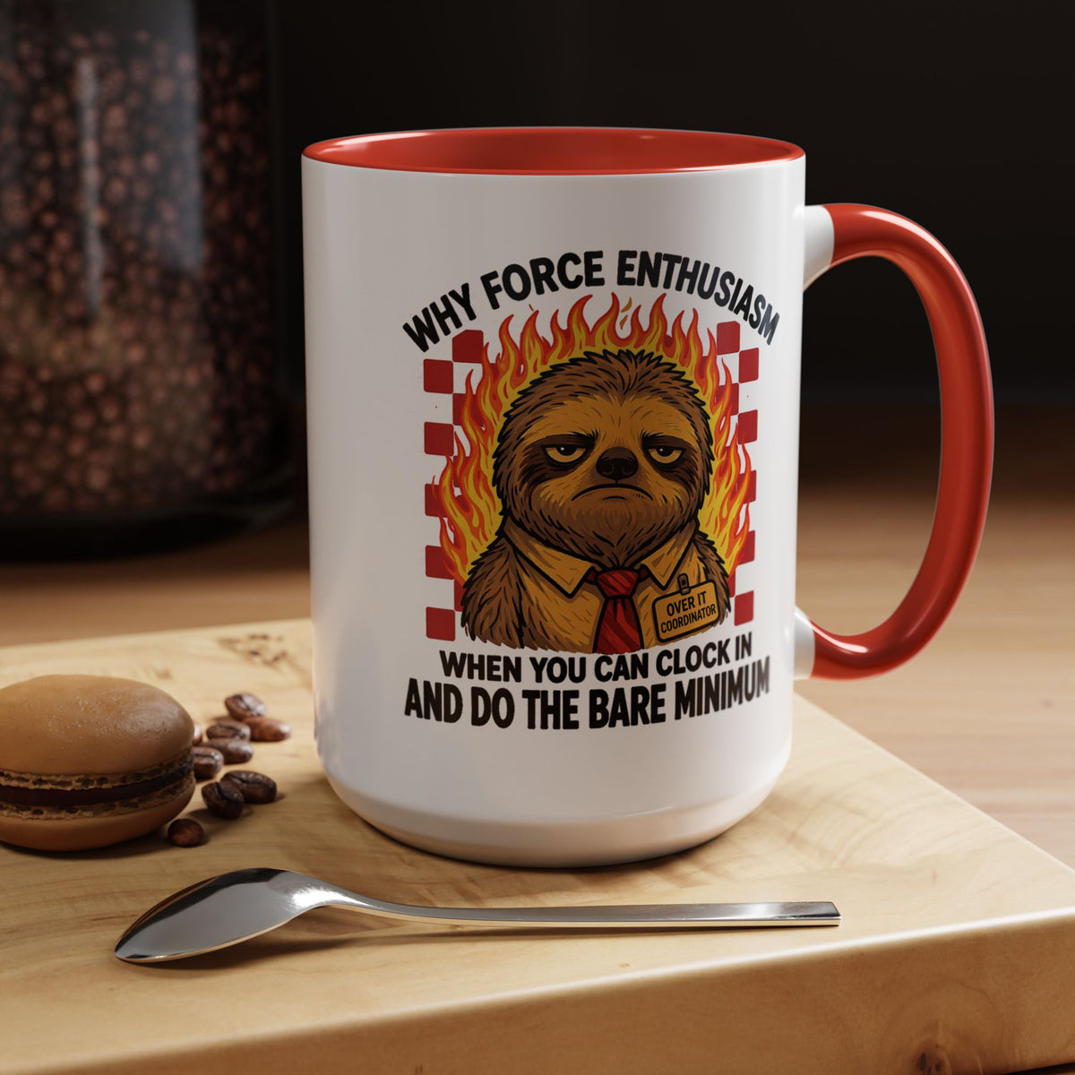 Why Force Enthusiasm When You Can Clock In And Do The Bare Minimum Coffee Mug, Funny Sloth Office Joke Gift for Coworkers, Sarcastic Ceramic Tea Cup with Pink Handle