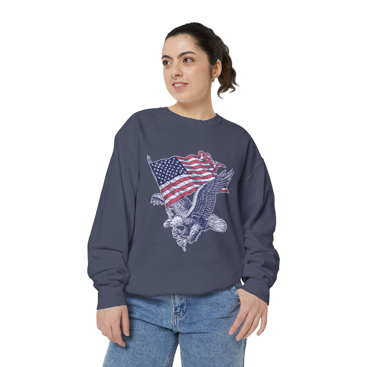 Bald Eagle American Flag Sweatshirt, Retro Patriotic Graphic, Gift for USA Pride Fans, Fourth of July Celebrations and Everyday Clothing