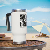 Salute the Brave Travel Mug, Stainless Steel Patriotic Cup, Military Appreciation Gift, Veteran Gift, USA Flag Drinkware, Fathers Day Gift