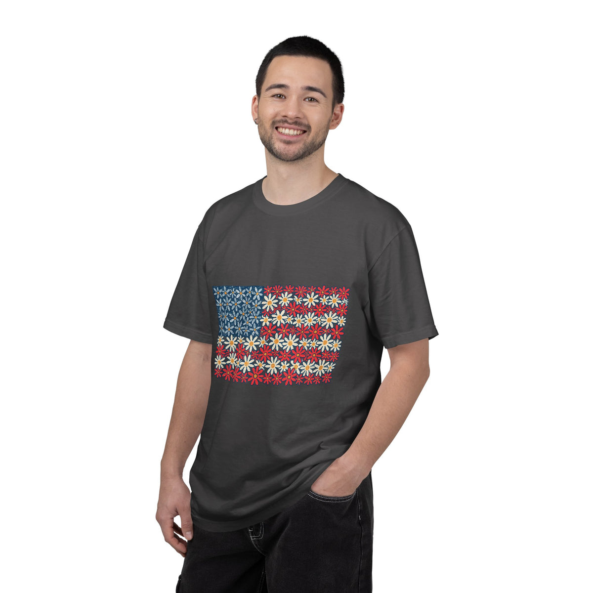 American Flag Floral Shirt, Patriotic Flower Graphic Tee, Vintage Americana T Shirt, Fourth of July Outfit, Red White Blue Gift