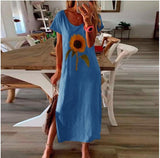 Sunflower Plant Style Ladies Print Side Slit Dress