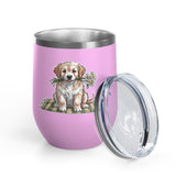 Golden Puppy Wine Tumbler, Cute Dog and Flower Cup, Gift for Dog Moms, Puppy Lovers, Pet Parents and Animal Lovers