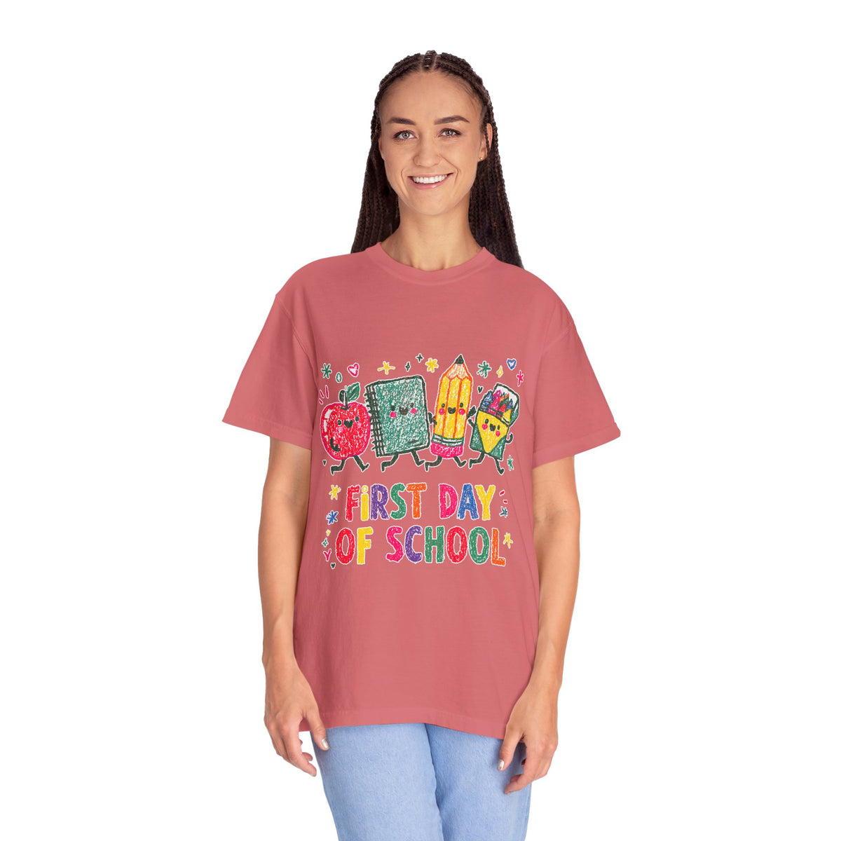 First Day of School T-Shirt, Colorful School Supplies Graphic Tee, Cute Teacher Outfit, Student Back to Class Gift, Classroom Shirt