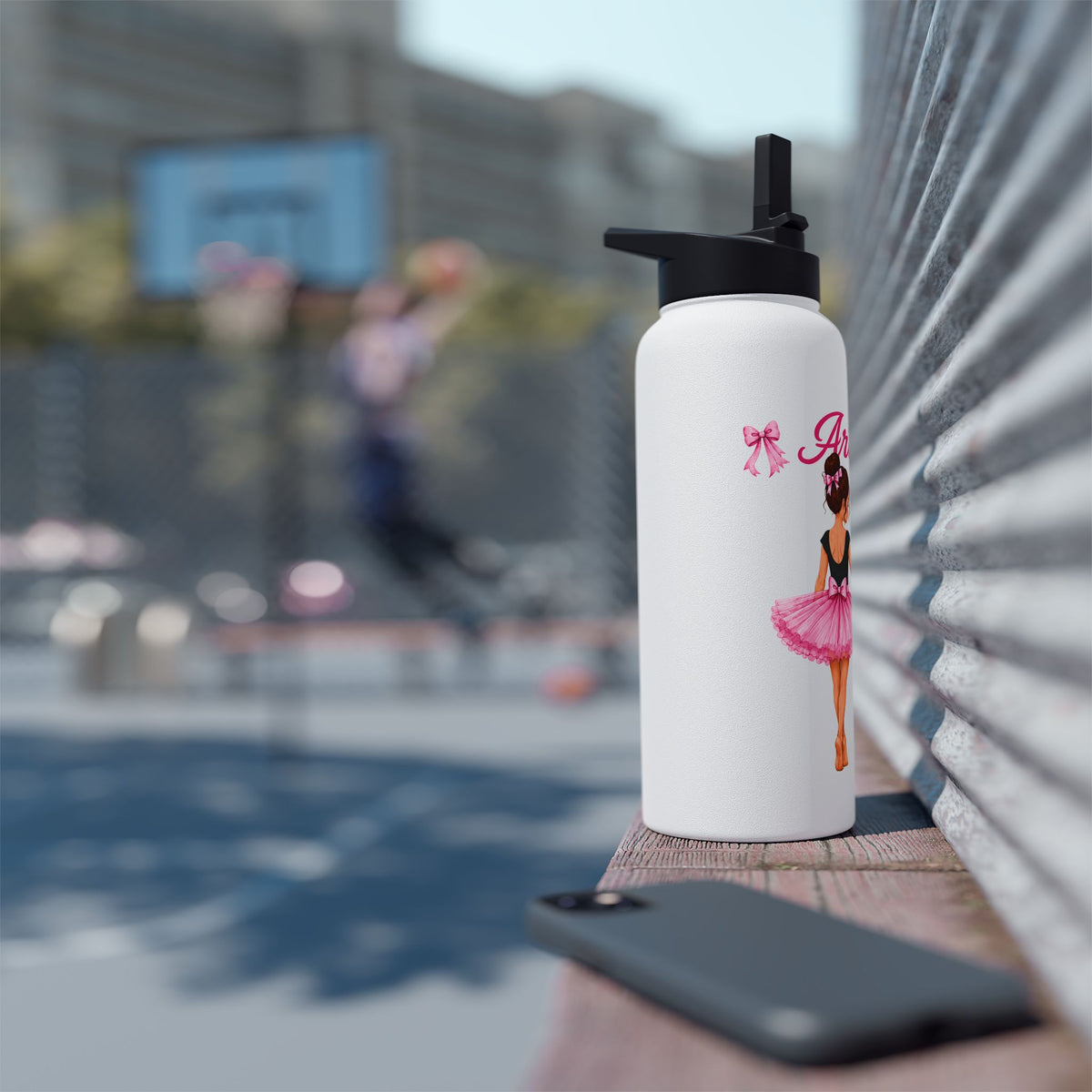 Personalized Ballerina Water Bottle for Girls, Custom Name Ballet Dance Bottle, Insulated Stainless Steel Kids School Bottle