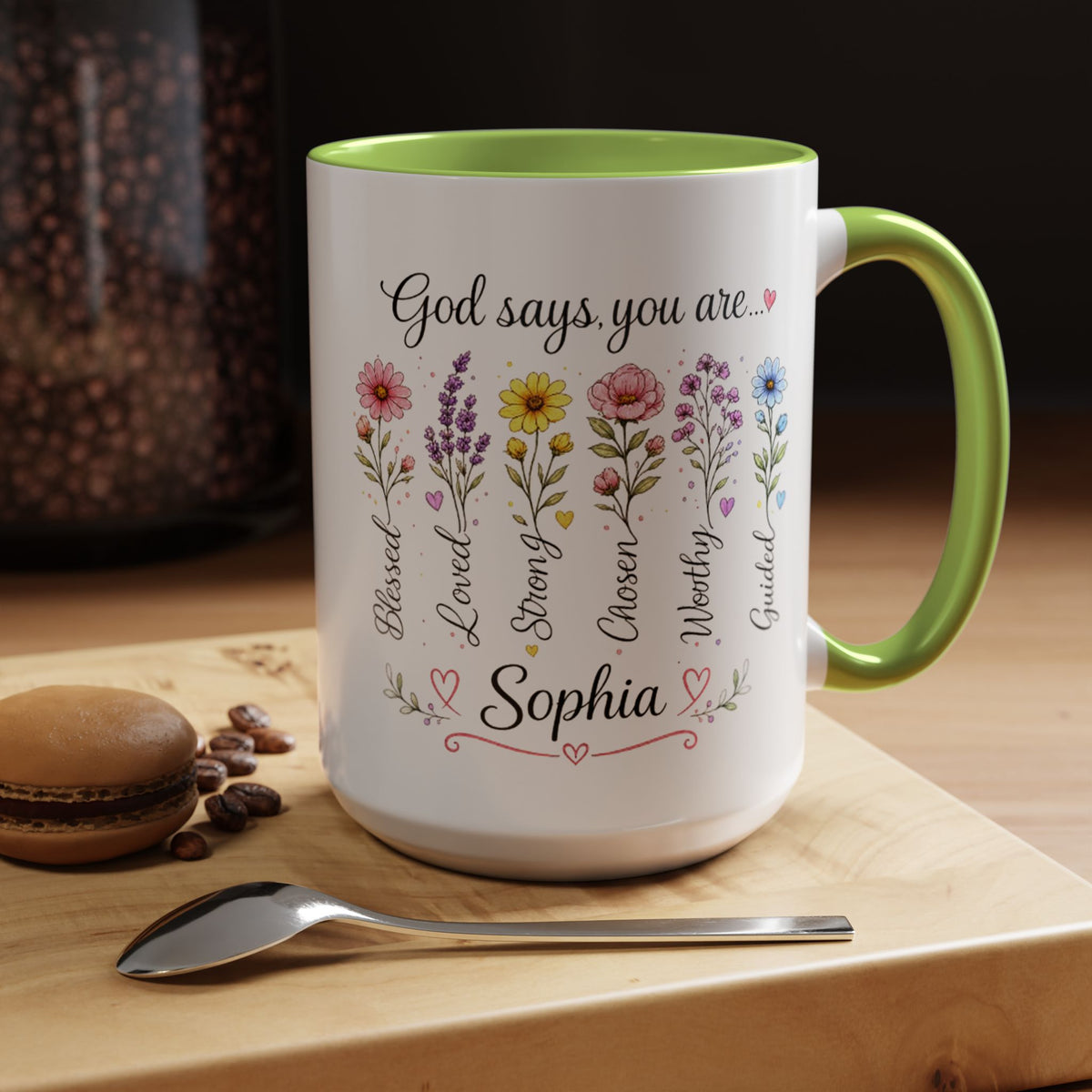 Personalized Christian Girl Mug, God Says You Are Blessed Loved Strong Chosen Worthy Guided Coffee Mug, Faith Gift for Daughter