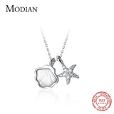 Modian Real 925 Sterling Silver Link Chain Necklace for Women Shiny Zircon Starfish Shell Pendant Necklace Fine Jewelry New