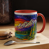 Colorful Sunset Landscape Mug, Stained Glass Nature Coffee Mug, Mountain Lake Art Mug, Outdoor Lover Gift, Scenic Ceramic Cup