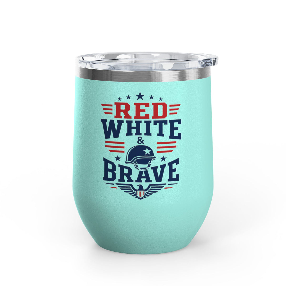 Patriotic Wine Tumbler, Red White & Brave Military Gift, Veteran Gift for Him, American Pride Drinkware, Memorial Day Gift