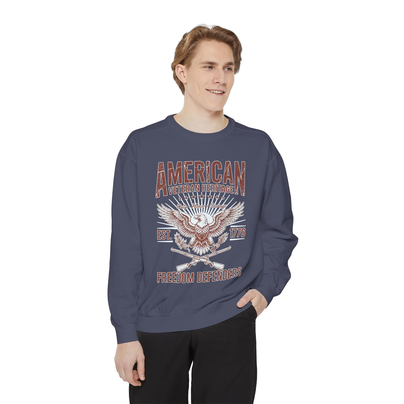 American Veteran Heritage Sweatshirt, Freedom Defenders Crewneck, Patriotic Eagle Gift, Veterans Day or Military Retirement Pullover