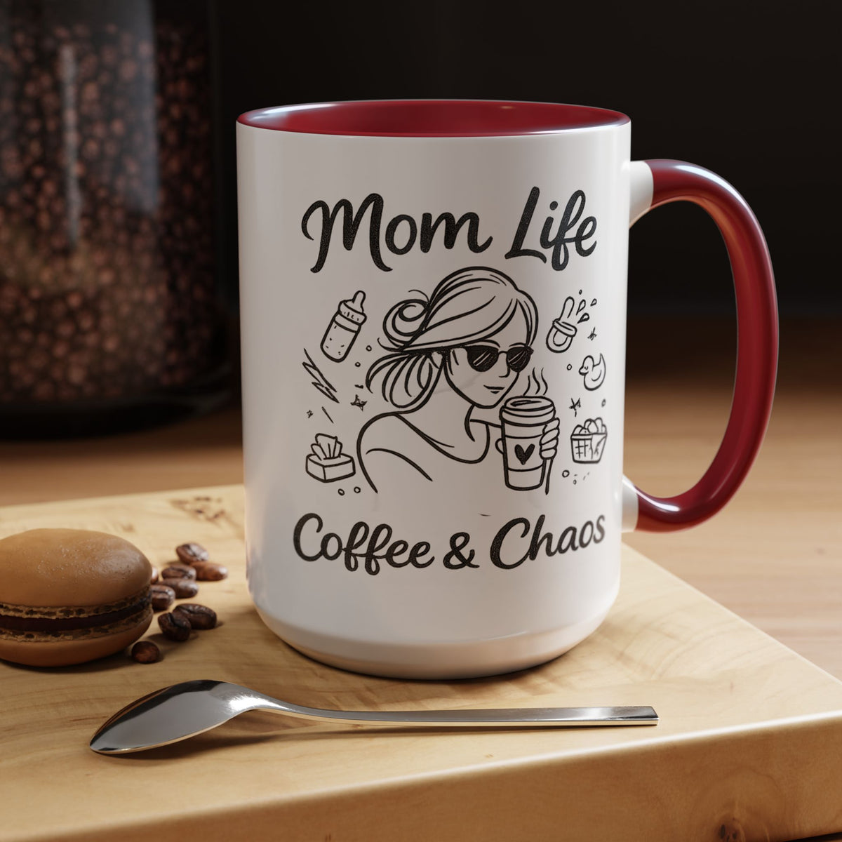 Mom Life Coffee and Chaos Mug, Funny Mom Coffee Mug, Motherhood Humor Gift, Busy Mom Cup, Mother's Day Gift for Coffee Lover