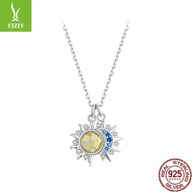 Silver Charm Original Sparkling Sun Moon Necklace Female Personality Trendy Sun Moon s925 Pure Silver Clavicle Chain