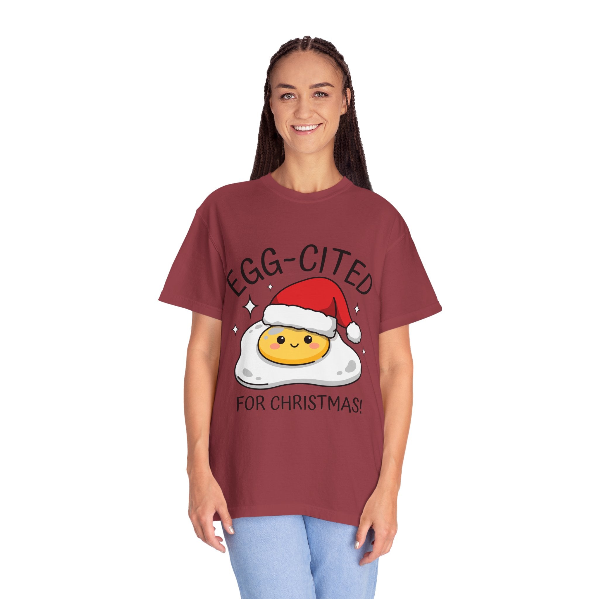 Egg-Cited for Christmas Shirt, Funny Fried Egg T-Shirt, Cute Food Pun Holiday Tee, Christmas Breakfast Gift for Brunch Lover or Cook