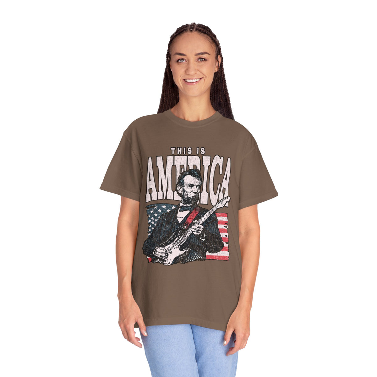 Abraham Lincoln Guitar Shirt, Funny This Is America Graphic, Gift for History Teachers and Music Lovers, Fourth of July Party Outfit