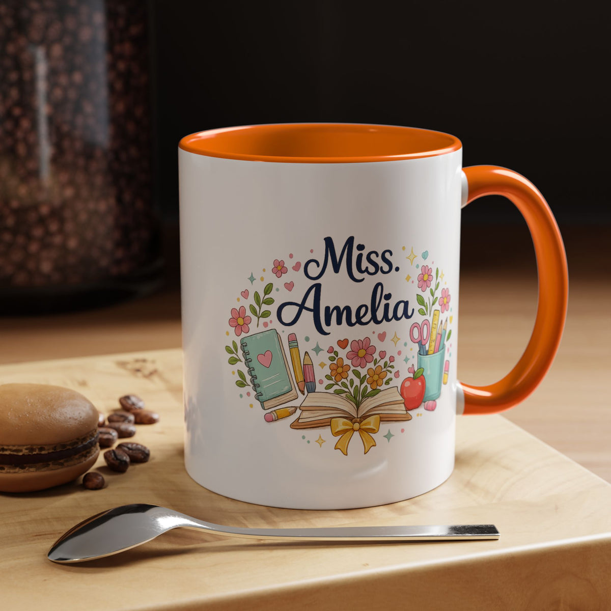 Personalized Teacher Coffee Mug, Custom Teacher Name Gift, Floral Teacher Mug, Teacher Appreciation Present, Classroom Gift