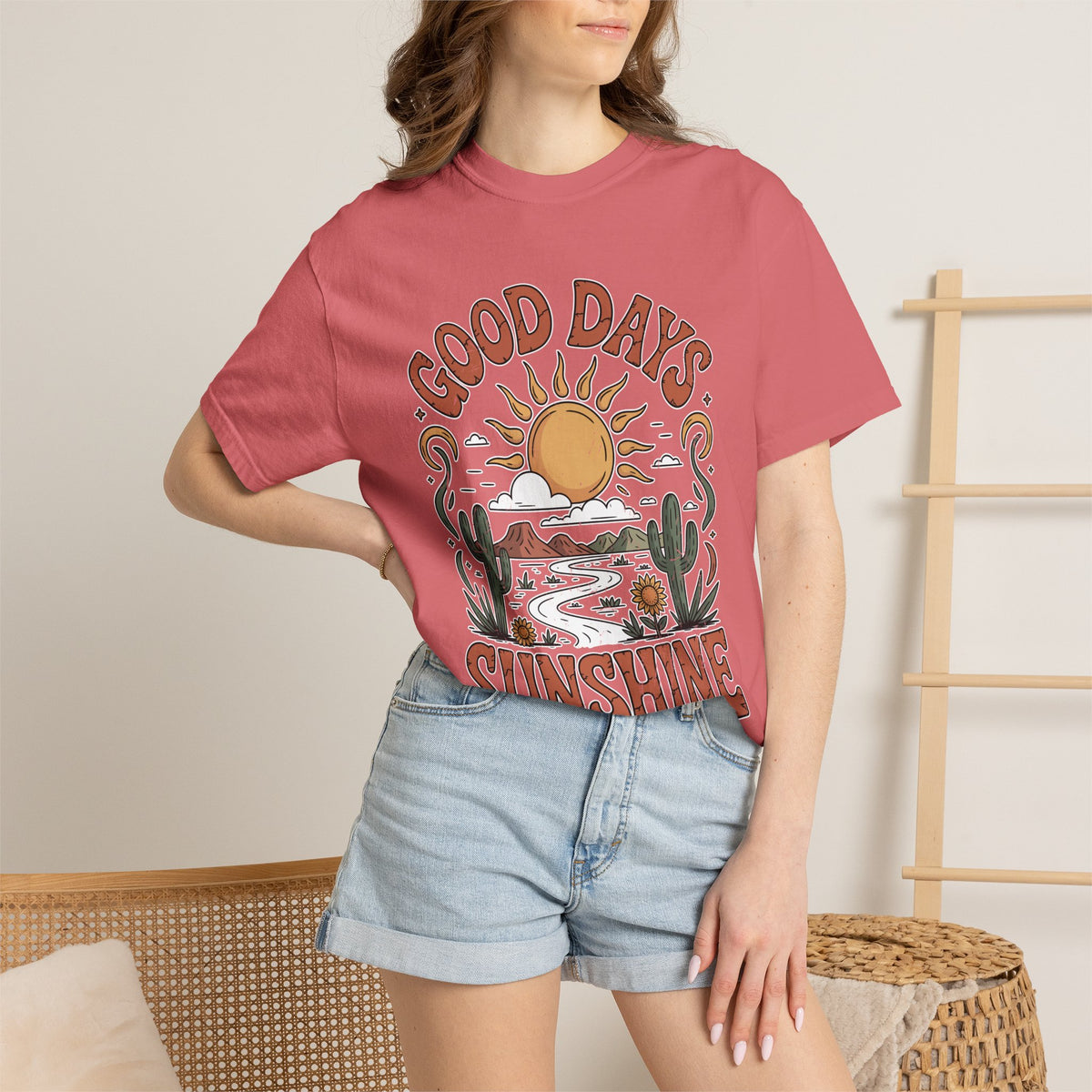 Positive Sunshine Comfort Colors Shirt, Good Days Sunshine Graphic Tee, Retro Desert Nature Shirt, Boho Summer Aesthetic Tee