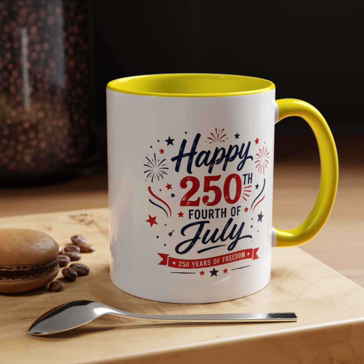 Happy 250th Fourth of July Coffee Mug, Semiquincentennial Gift for History Lovers, 1776 to 2026 Patriotic Ceramic Tea Cup