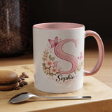 Personalized Butterfly Initial Mug, Custom Name Coffee Mug for Girls and Women, Pink Floral Monogram Cup, Birthday Gift, Custom Letter Mug