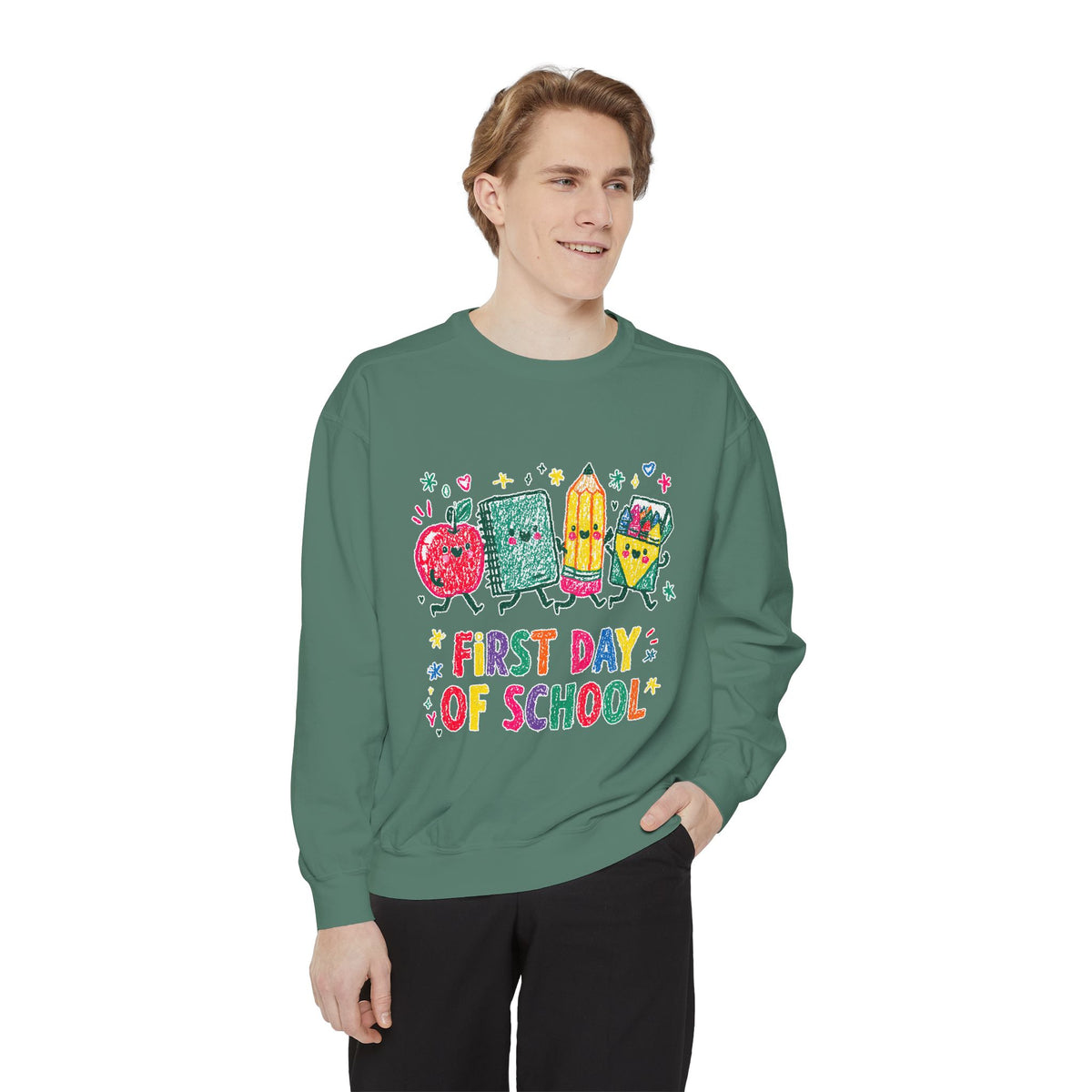 First Day of School Sweatshirt, Colorful School Supplies Pullover, Cute Teacher Outfit, Student Back to Class Gift, Classroom Crewneck