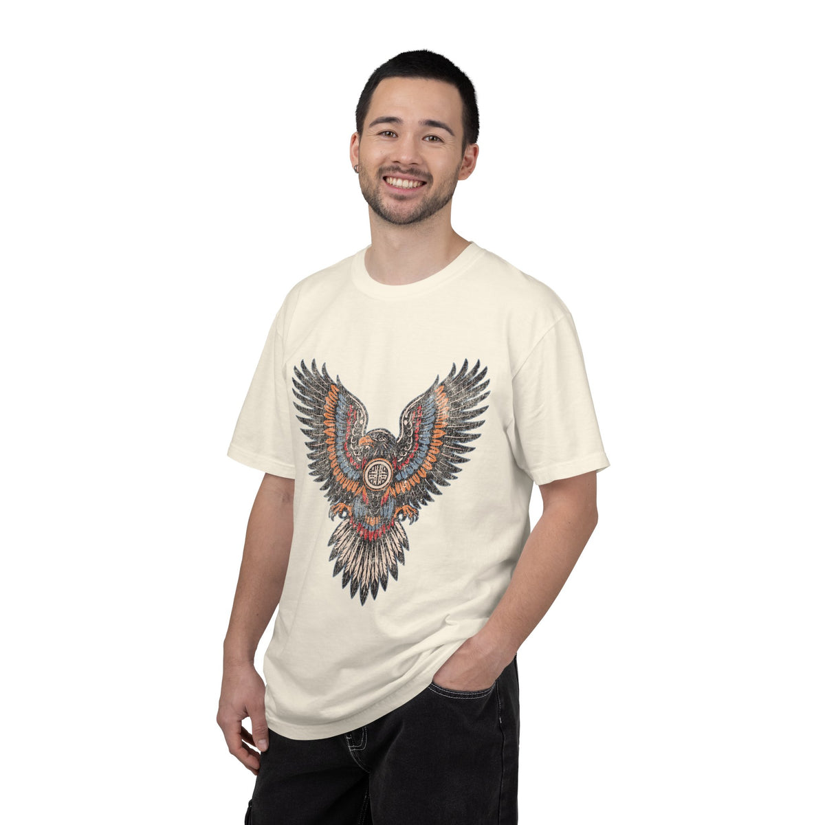 Ornamental Eagle Shirt, Retro Tattoo Style Bird Graphic, Gift for Wildlife Art Lovers, Boho Festival Outfits and Everyday Casual Wear