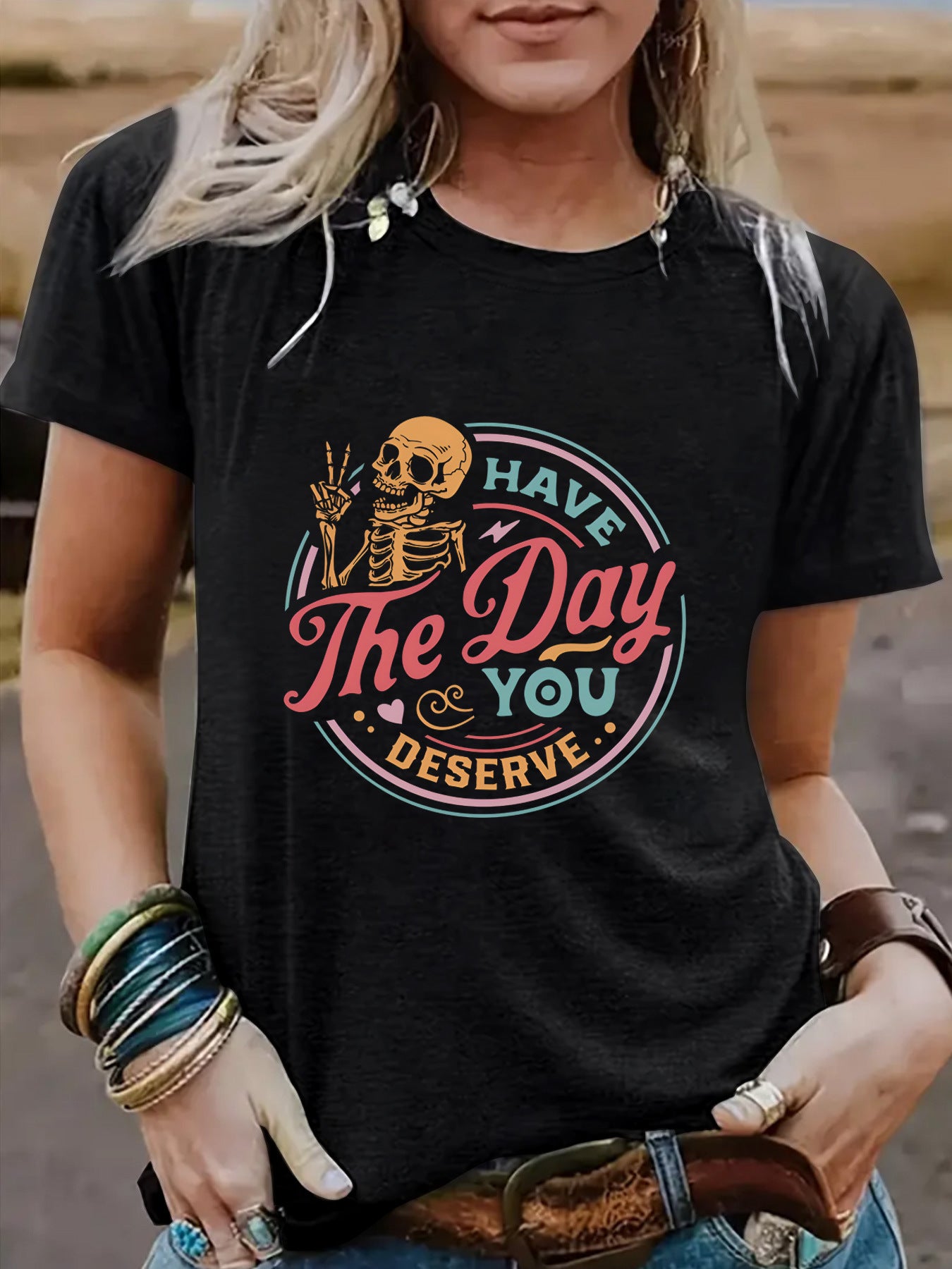 Halloween pattern round neck short sleeved shirt