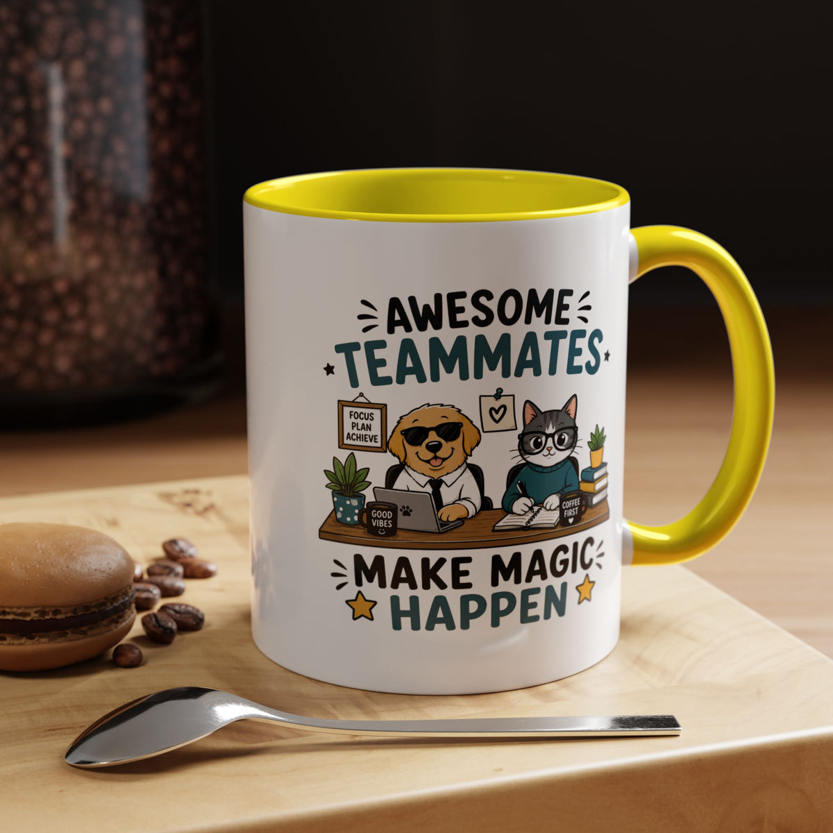Awesome Teammates Coffee Mug, Coworker Appreciation Gift, Funny Dog and Cat Office Cup, Team Thank You Present for Colleague or Boss