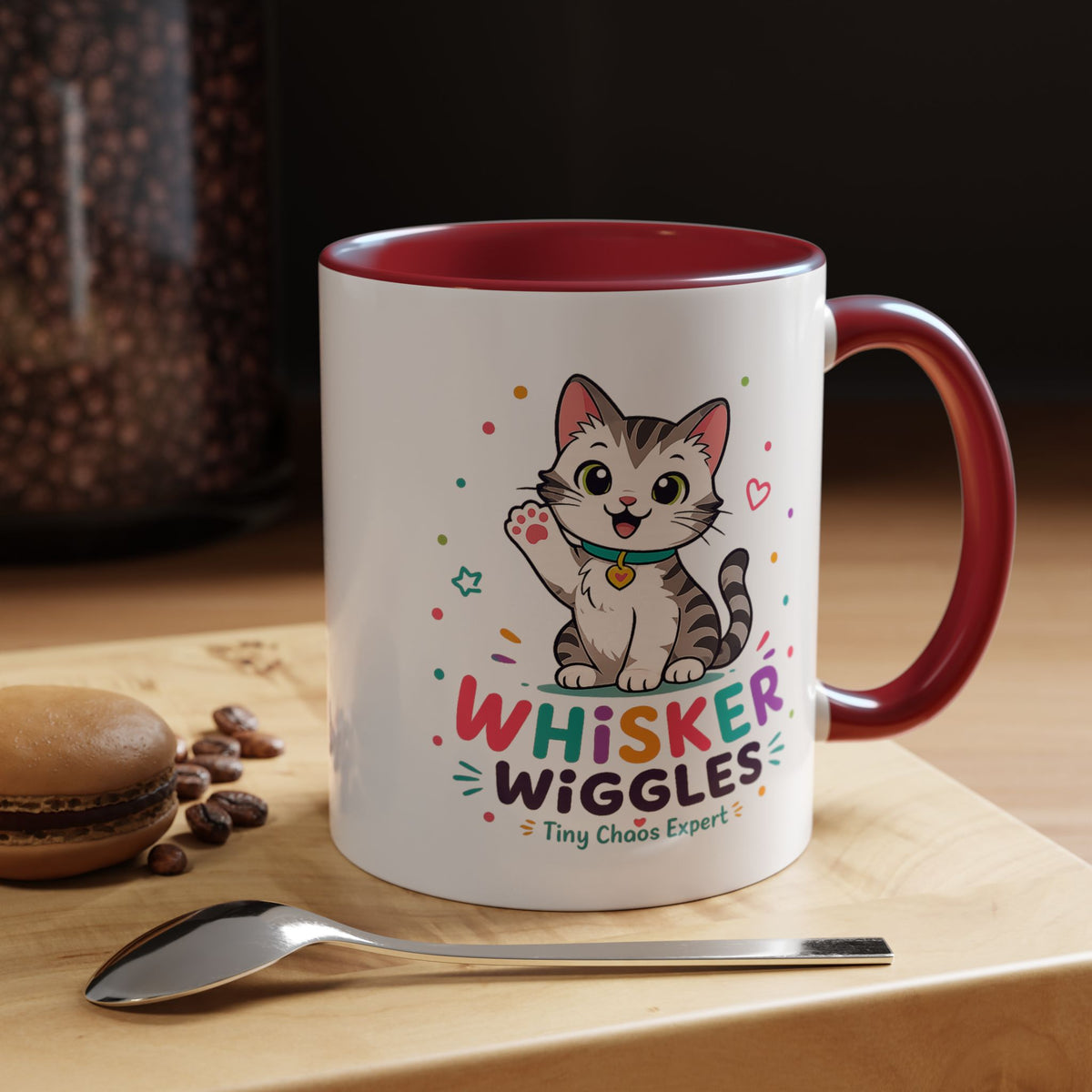 Cute Cat Lover Mug, Personalized Cat Name Coffee Cup, Whisker Wiggles Cat Mom Gift, Funny Kitty Mug for Pet Owners and Cat Lovers