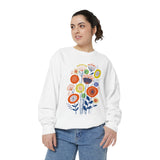 Retro Floral Graphic Sweatshirt, Colorful Botanical Pullover for Flower Lovers, Mid Century Garden Top, Cheerful Nature Gift for Her