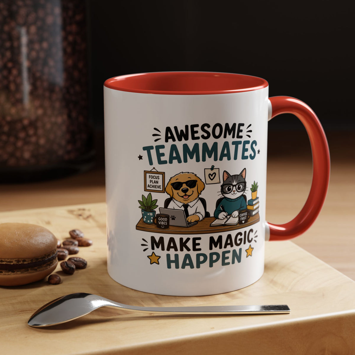 Awesome Teammates Coffee Mug, Coworker Appreciation Gift, Funny Dog and Cat Office Cup, Team Thank You Present for Colleague or Boss