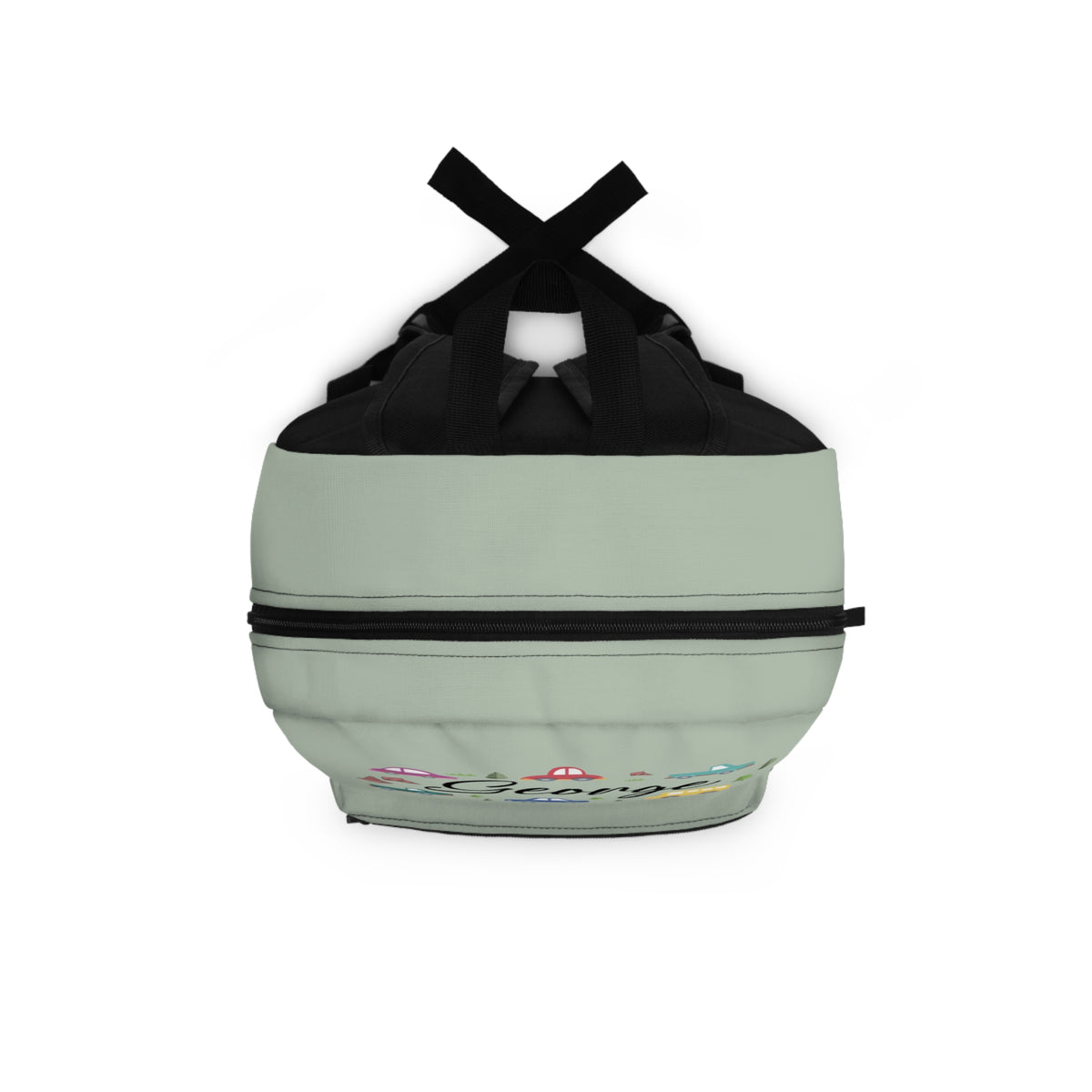 Personalized Cars Backpack for Kids, Custom Name School Bag, Sage Green Vehicle Print, Cute Truck Design