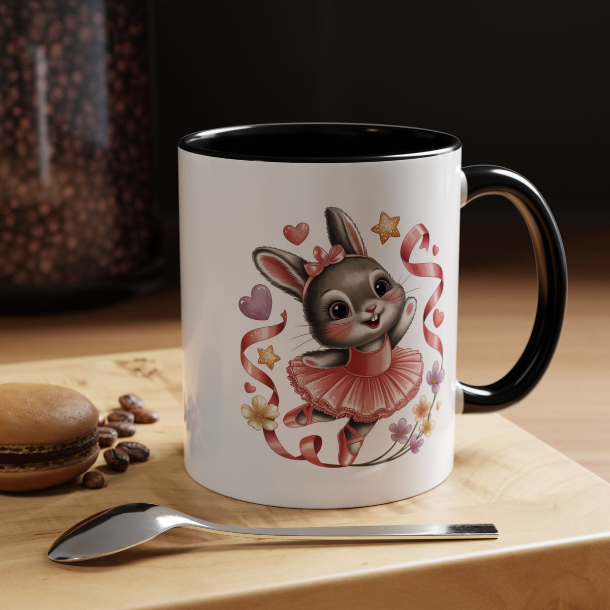Ballerina Bunny Mug, Rabbit in a Pink Tutu with Flowers and Ribbons, Ballet Recital Gift for a Daughter or Dance Lover's Birthday Surprise
